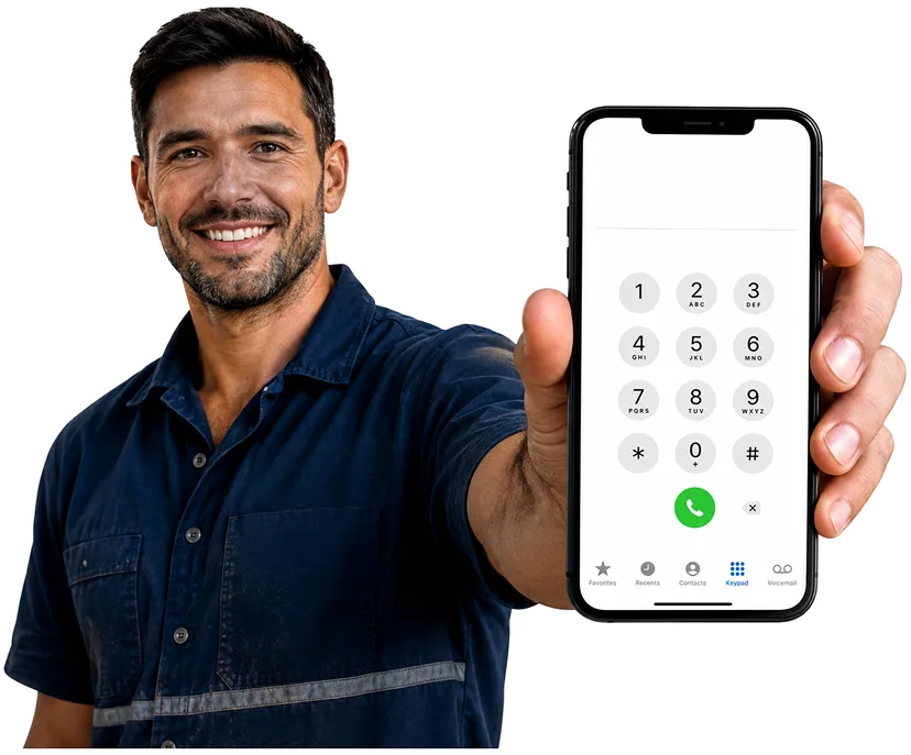 Plumber on the phone taking a Oakville callout