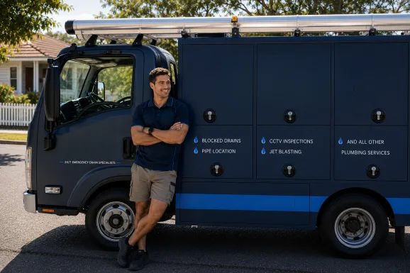 Service van and plumber at a Oakville callout